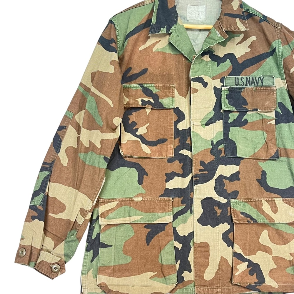 Vintage U.S. Navy Woodland Camo Combat Jacket Ripstop Cotton Medium